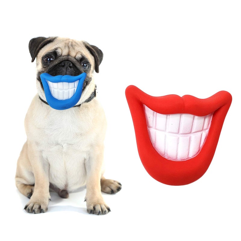 Zelica Smiling Mouth Squeaky Chew Dog Toy | Funny Novelty Chew Toys for Dogs | Red and Blue (2 Pack) - Image 1